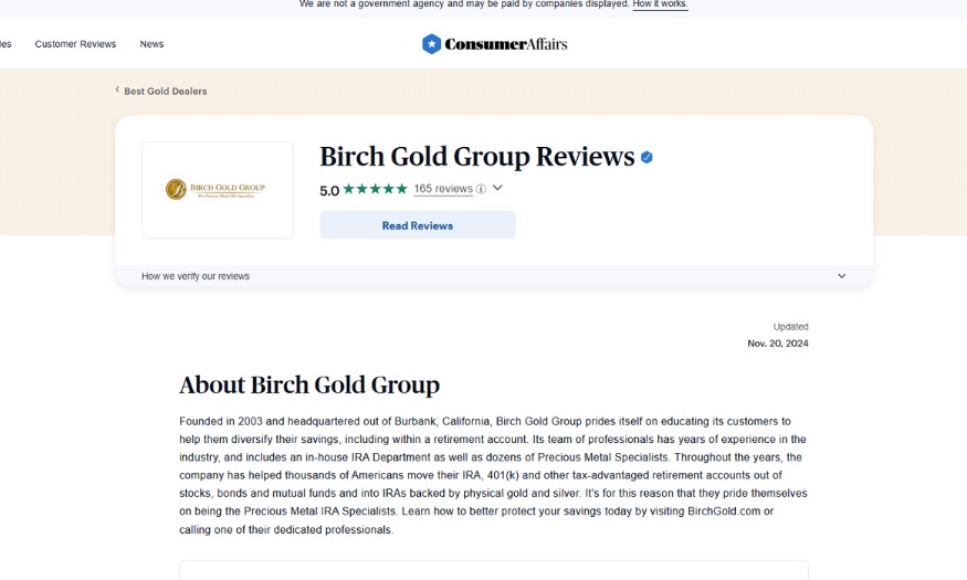 consumer affairs screen shot birch gold group